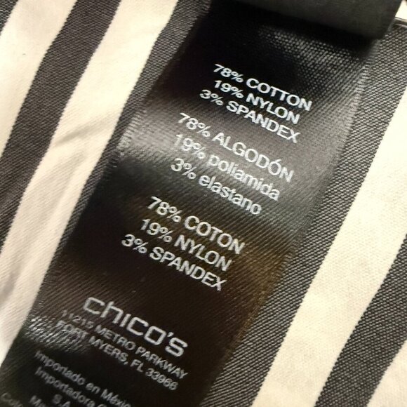 Chico's Black Label Wrap Shirt Black & White Stripe Size 2 Cotton Blend - Picture 8 of 9